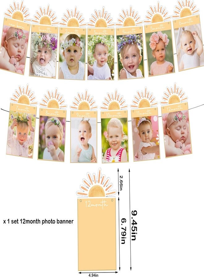BIGKEOKI First Trip Around the Sun 12 Month Photo Banner Boho Sun 1st Birthday Decorations Party Supplies Sunshine First Birthday Decor for Baby Boys & Girls - Image 2